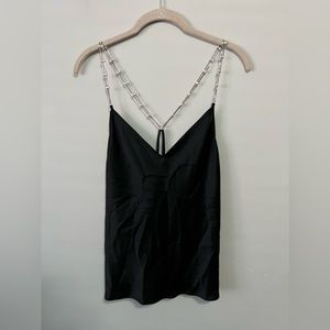 Satin tank with beaded straps